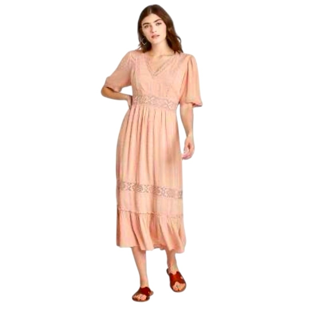 Knox Rose Pink Ruffled Tiered Midi Dress Size XXL Boho Casual Dreas